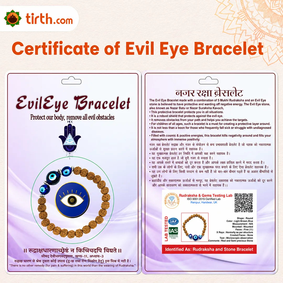 Rudraksha Evil Eye Bracelet – Natural Rudraksha Bracelet with Evil Eye Charm for Protection, Positivity & Spiritual Balance