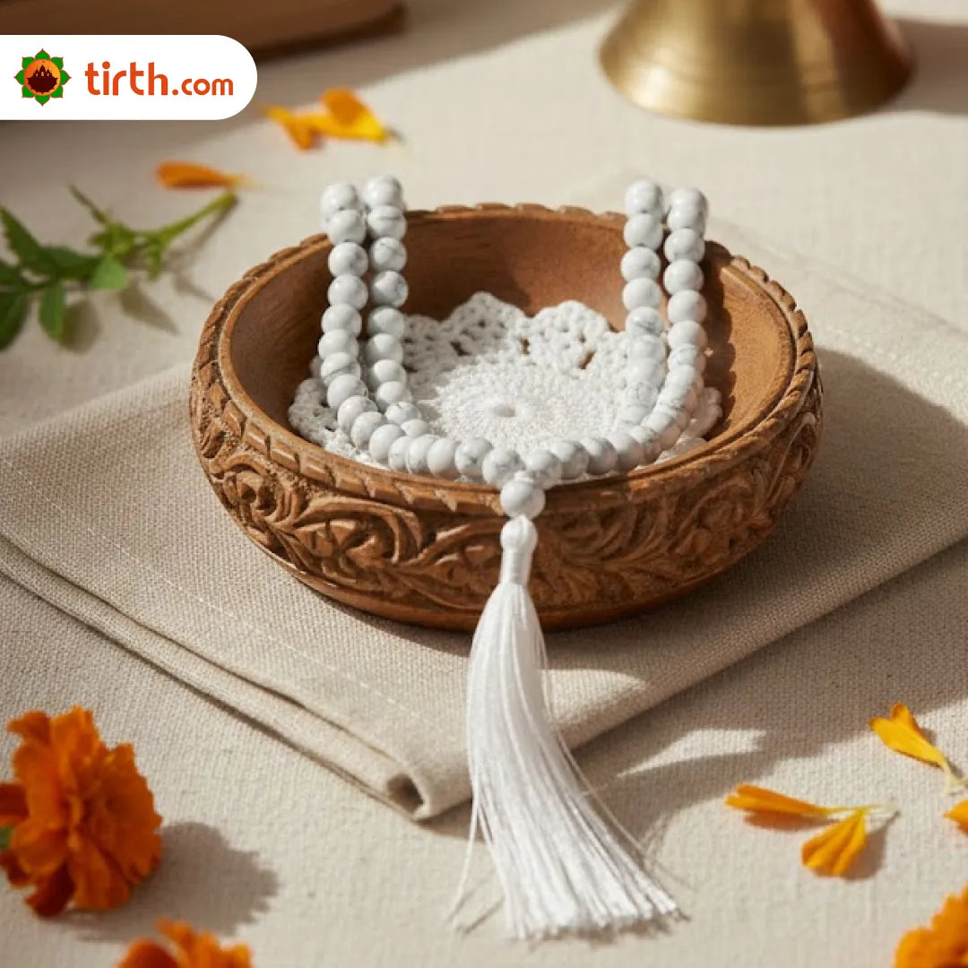 Natural Howlite Gemstone Mala – White Howlite Jap Mala for Calmness, Patience & Spiritual Awareness (108 Beads)