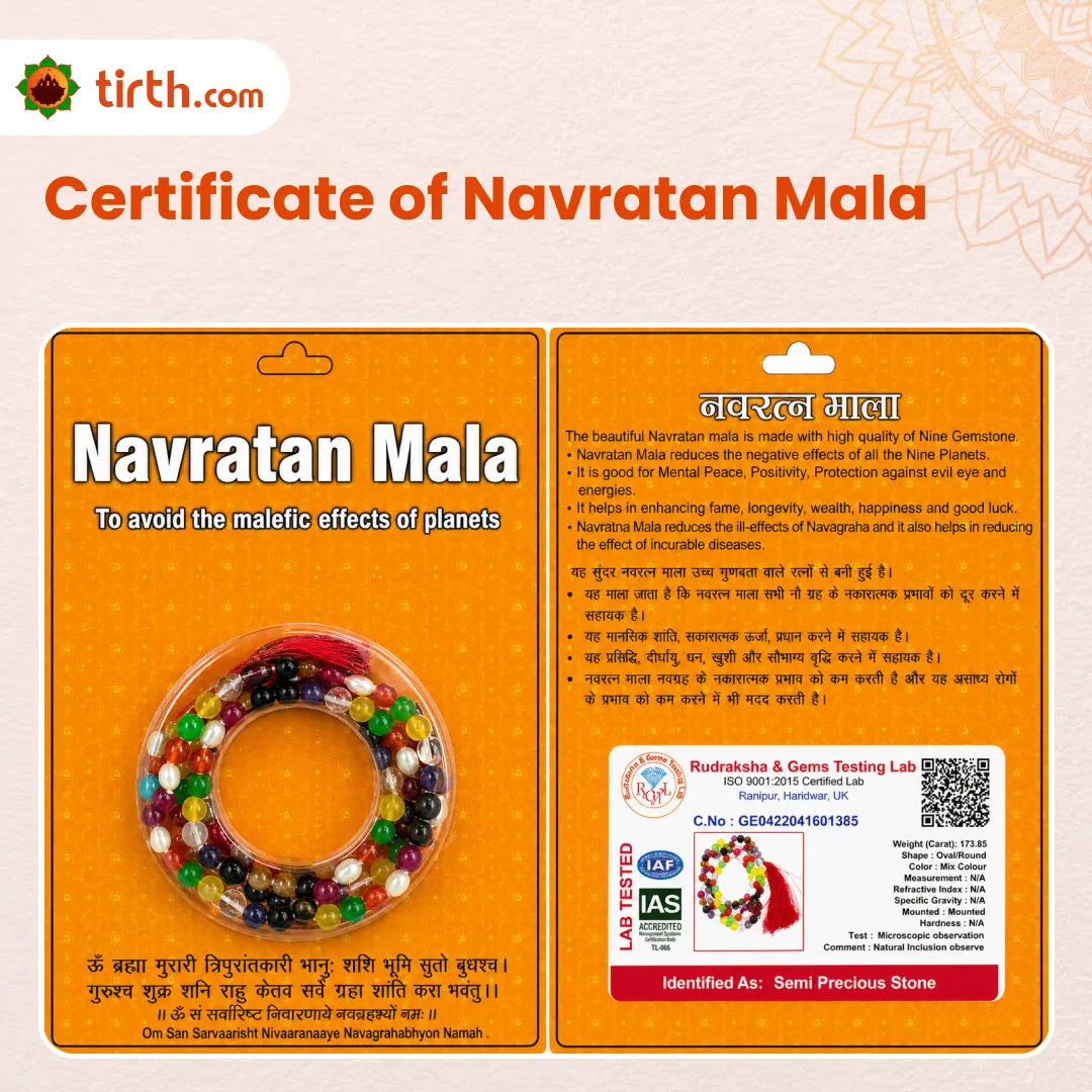 Navratna Gemstone Mala – Sacred 9 Planet Gemstone Mala for Planetary Balance, Spiritual Harmony & Positive Energy