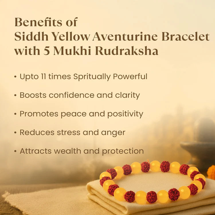 Tirth Kashi Siddh Yellow Aventurine Bracelet with 5 Mukhi Rudraksha