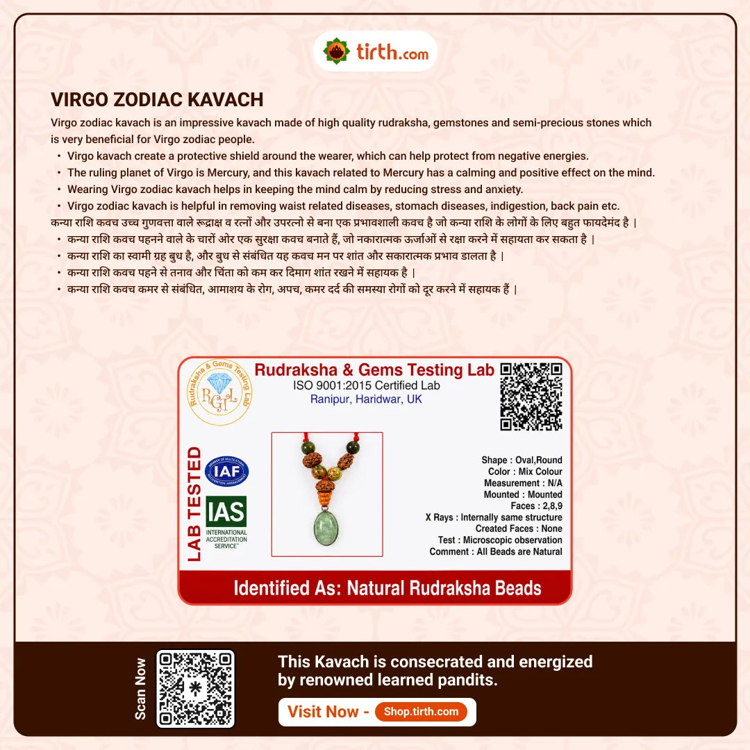 Virgo Rashi Kavach Mala – Kanya Rashi Rudraksha Kavach Mala (4, 11, 8 Mukhi) for Clarity, Discipline & Protection