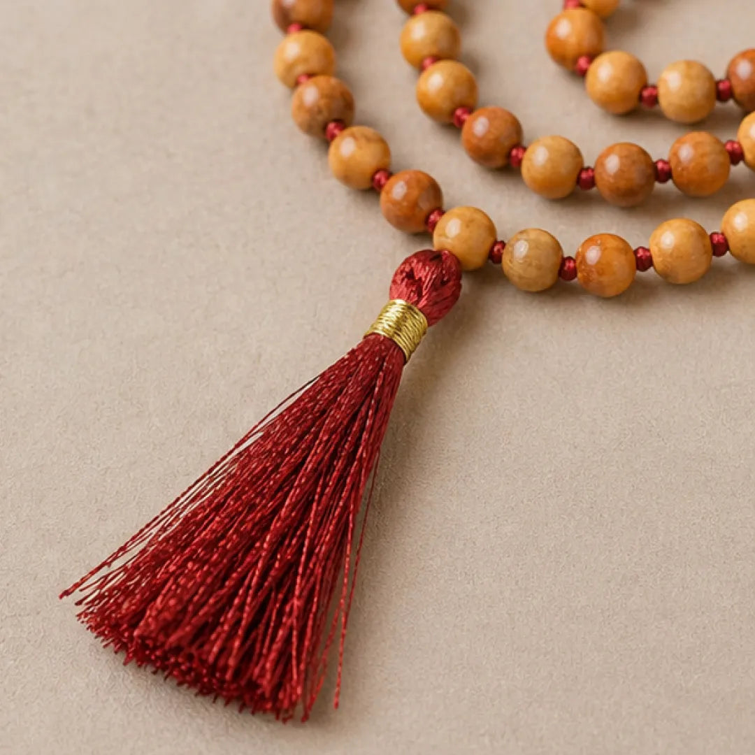 White Sandalwood Mala – Natural Safed Chandan Mala for Calmness, Devotion & Meditation