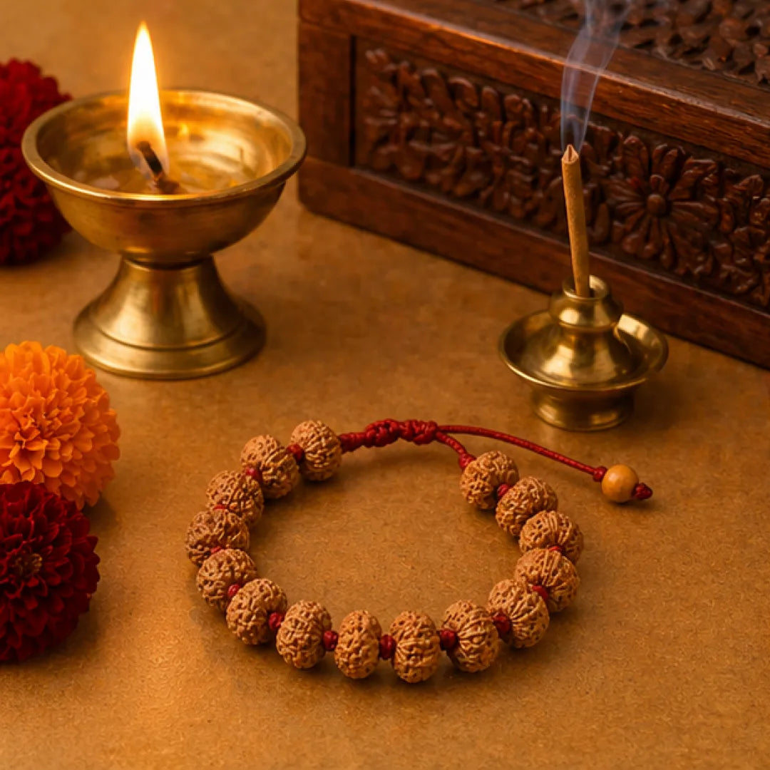 14 Mukhi Rudraksha Bracelet (Java 1 Bead) – Natural 14 Face Rudraksha Wrist Bracelet for Intuition, Protection & Spiritual Awakening