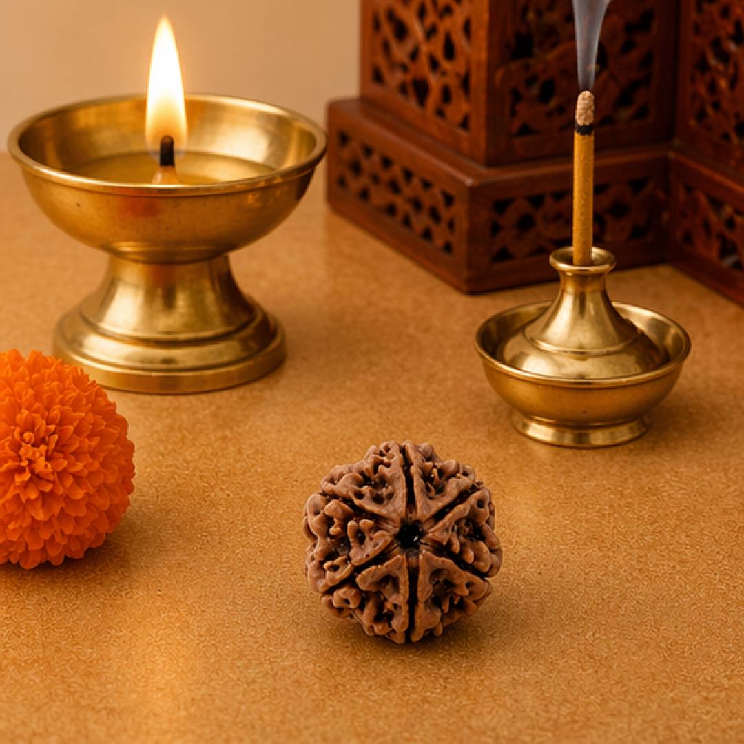 Original 6 Mukhi Rudraksha Nepali – Kartikeya Focus & Discipline Bead (Without Cap / Golden Cap / White Cap)
