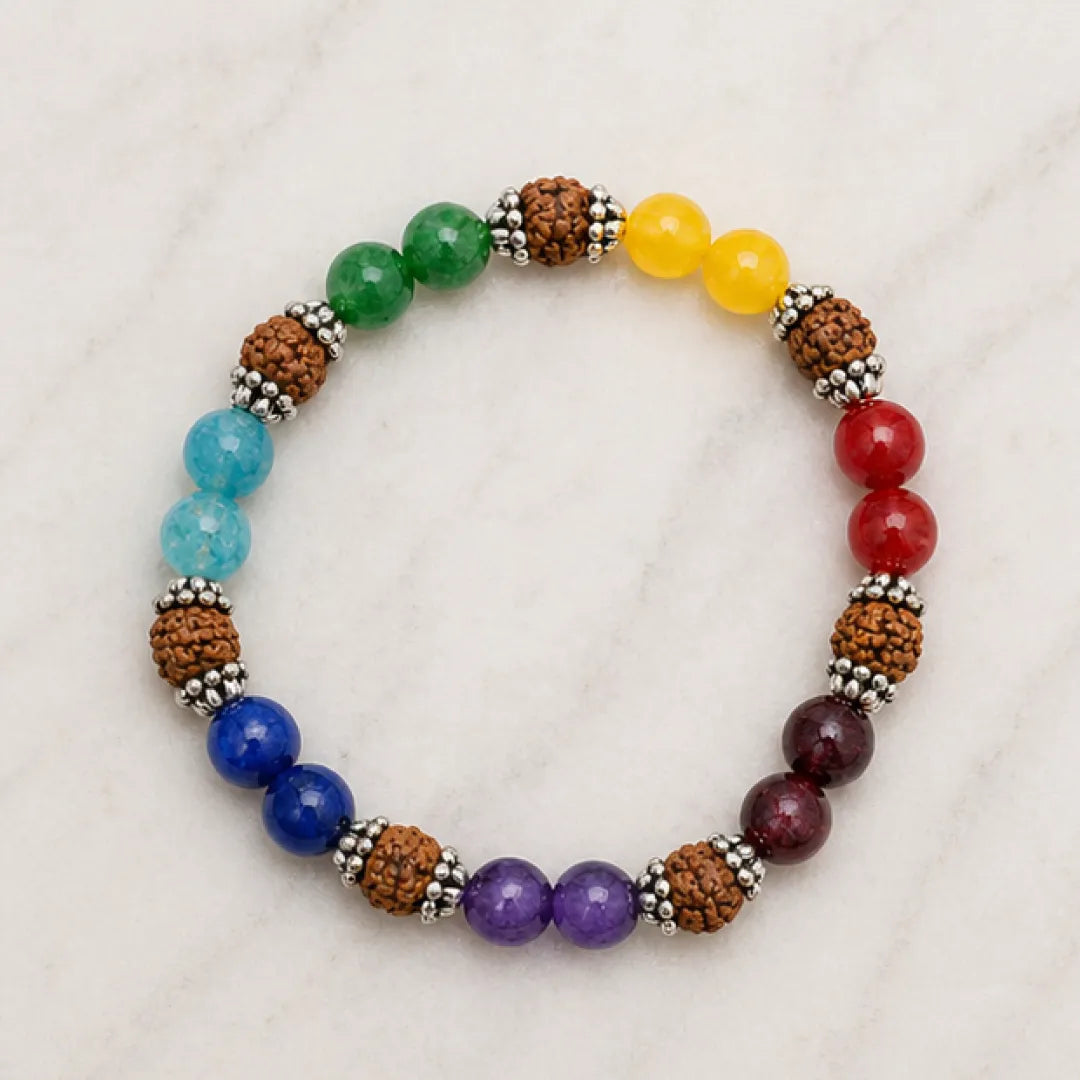 7 Chakra Stone Bracelet – Natural Seven Chakra Crystal Bracelet for Balance, Positivity & Spiritual Harmony