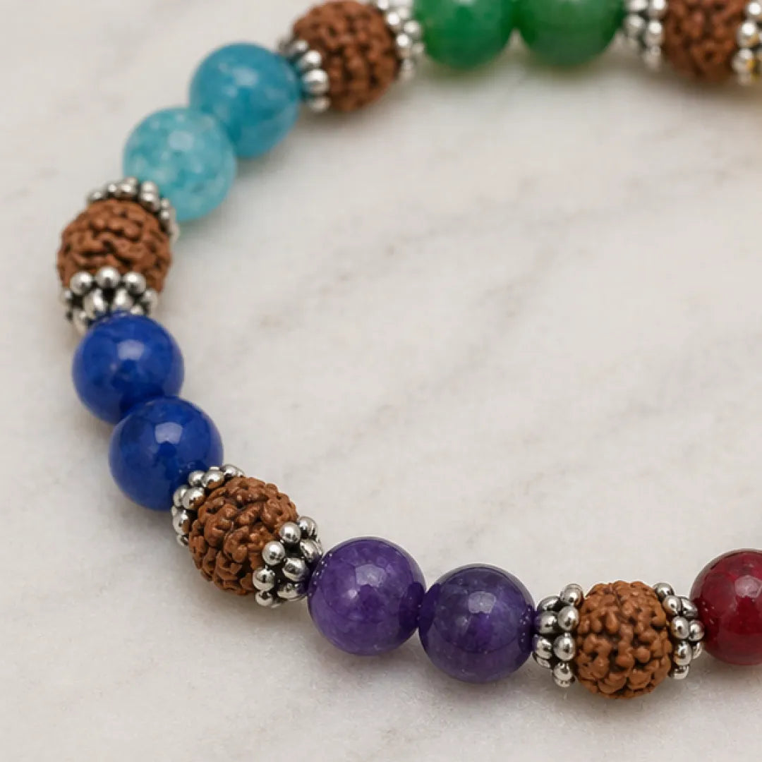 7 Chakra Stone Bracelet – Natural Seven Chakra Crystal Bracelet for Balance, Positivity & Spiritual Harmony