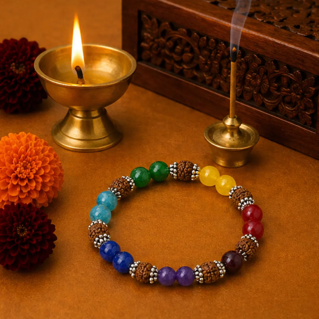 7 Chakra Stone Bracelet – Natural Seven Chakra Crystal Bracelet for Balance, Positivity & Spiritual Harmony