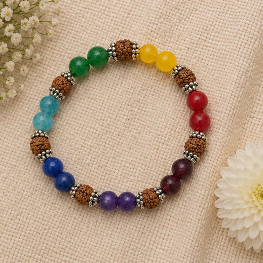 7 Chakra Stone Bracelet – Natural Seven Chakra Crystal Bracelet for Balance, Positivity & Spiritual Harmony