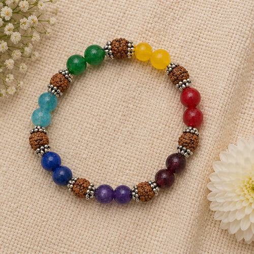 7 Chakra Stone Bracelet – Natural Seven Chakra Crystal Bracelet for Balance, Positivity & Spiritual Harmony