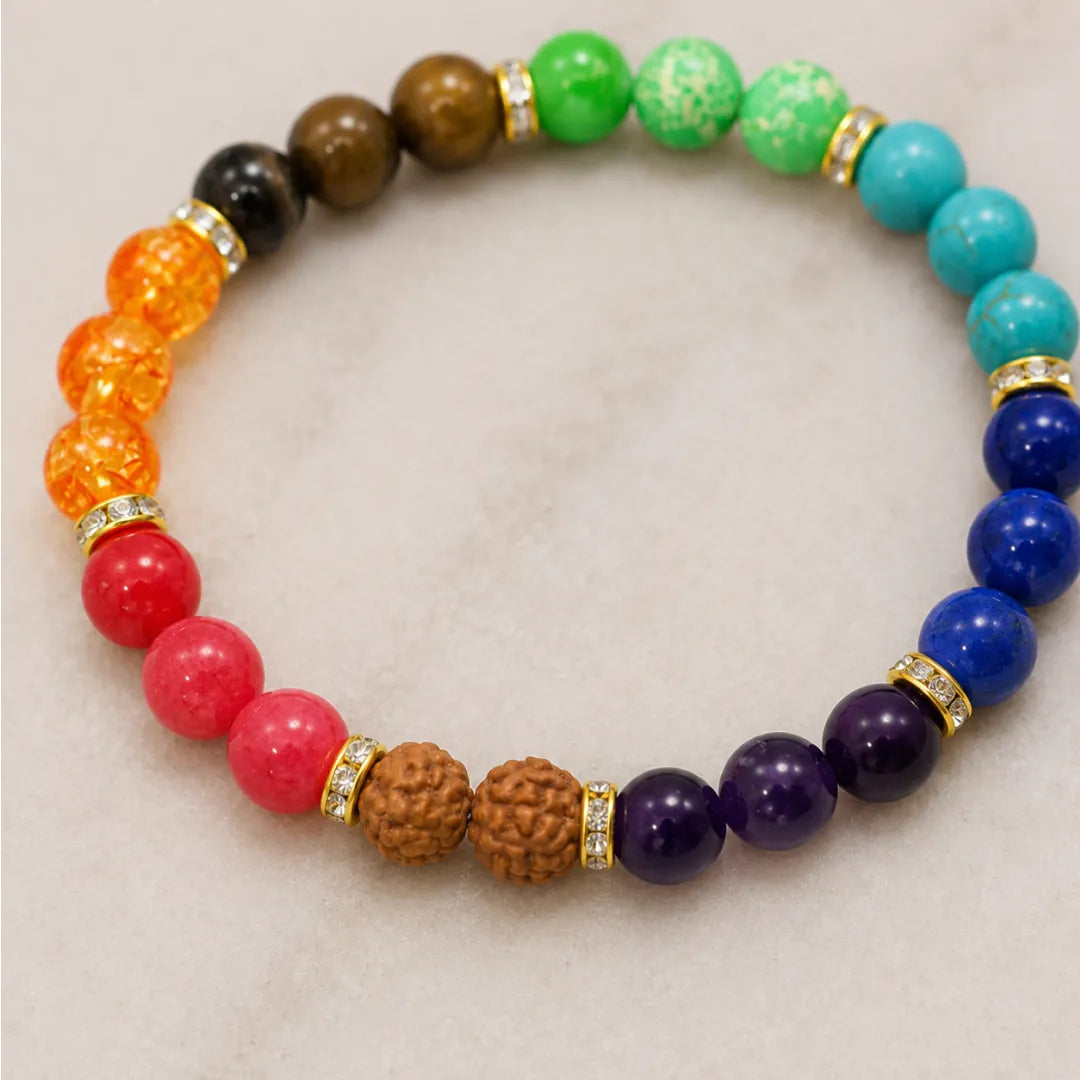 7 Chakra Bracelet (3 Set Stones) – Natural Triple Chakra Crystal Bracelet for Balance, Positivity & Spiritual Harmony