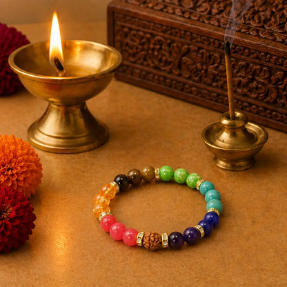 7 Chakra Bracelet (3 Set Stones) – Natural Triple Chakra Crystal Bracelet for Balance, Positivity & Spiritual Harmony
