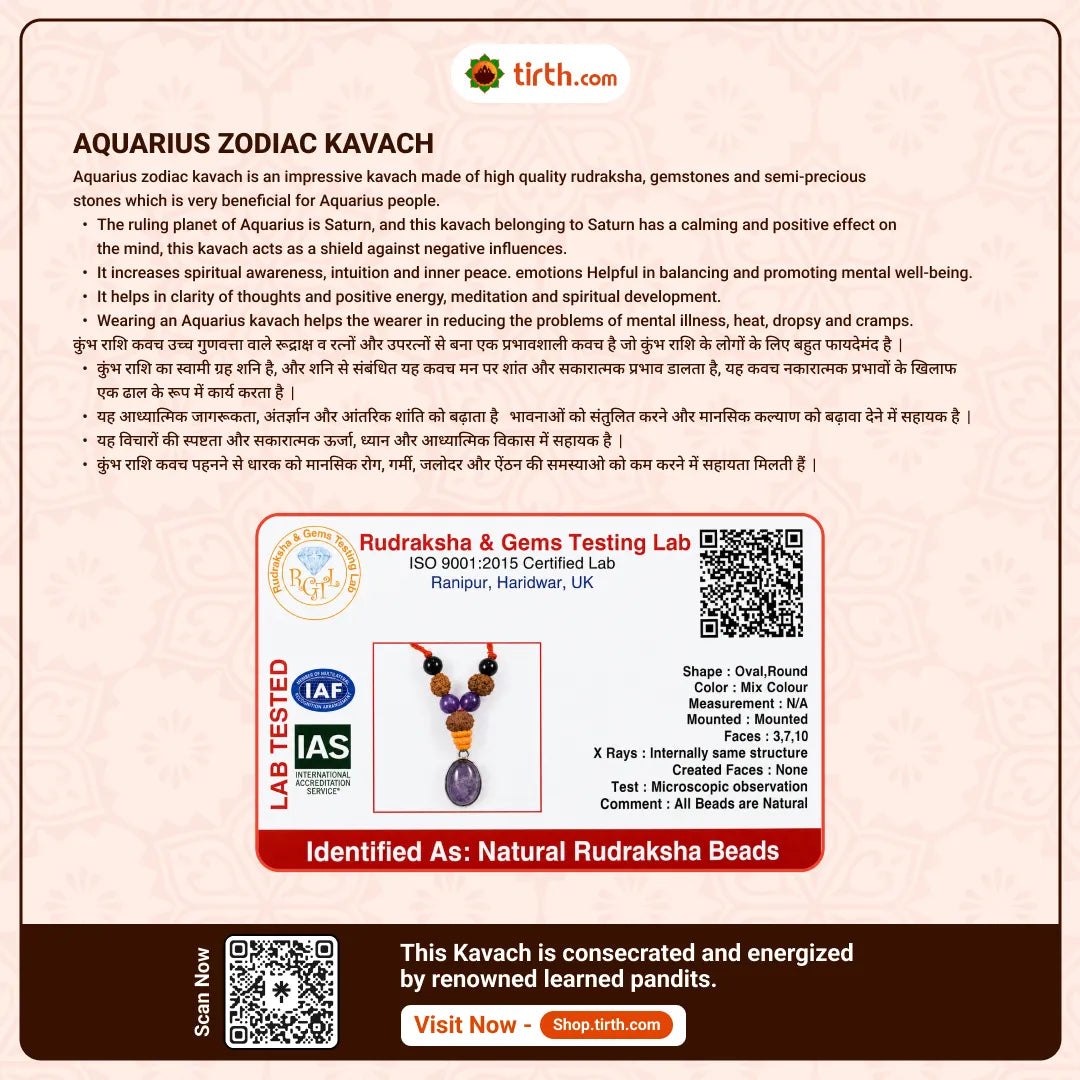 Aquarius Rashi Kavach Mala – Kumbh Rashi Rudraksha Kavach Mala (7, 9, 11 Mukhi) for Stability, Protection & Focus