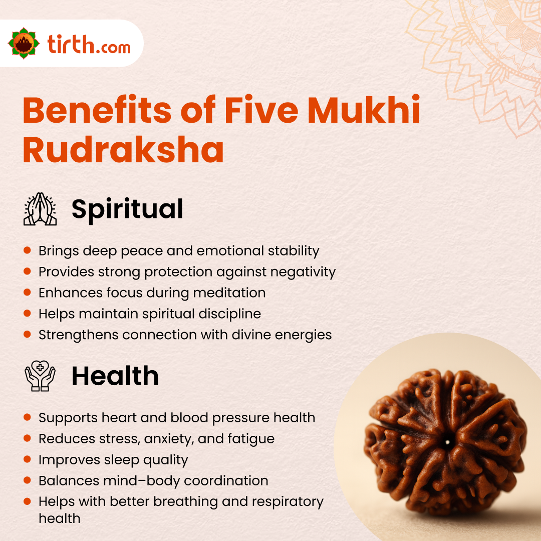 Tirth 5 Mukhi Rudraksha – Peace, Protection & Health Balance | Kalagni Rudra Sacred Bead