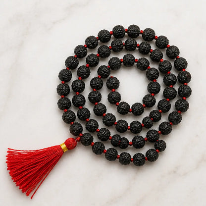 Black Rudraksha Mala (5mm, 6mm, 7mm, 8mm) – Natural Black Rudraksha Bead Mala for Protection, Grounding & Spiritual Discipline
