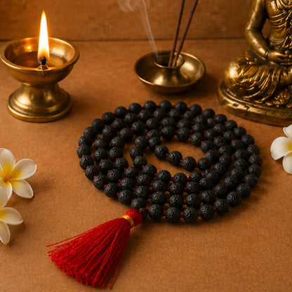 Black Rudraksha Mala (5mm, 6mm, 7mm, 8mm) – Natural Black Rudraksha Bead Mala for Protection, Grounding & Spiritual Discipline