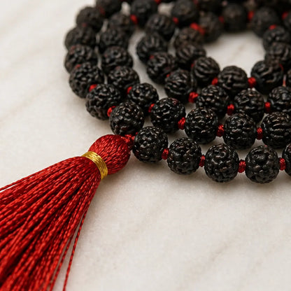 Black Rudraksha Mala (5mm, 6mm, 7mm, 8mm) – Natural Black Rudraksha Bead Mala for Protection, Grounding & Spiritual Discipline