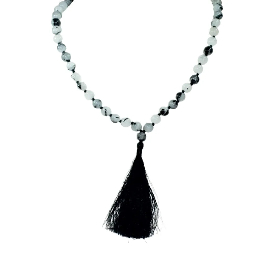 Black Rutile Stone Mala – Protection & Focus Mala