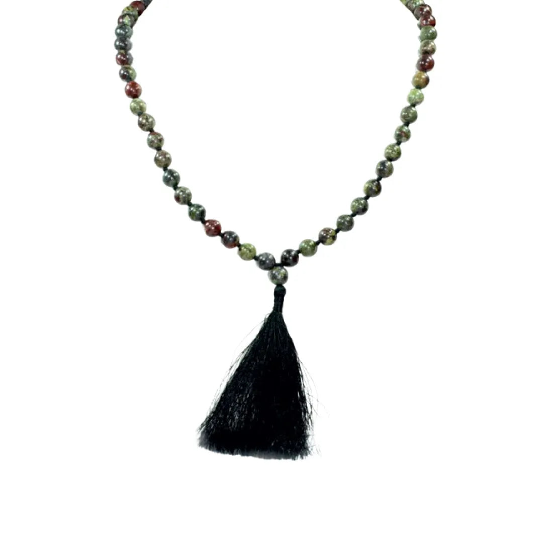 Natural Dragon Blood Jasper Mala – Dragon Blood Stone Jap Mala for Courage, Vitality & Grounded Strength (108 Beads)