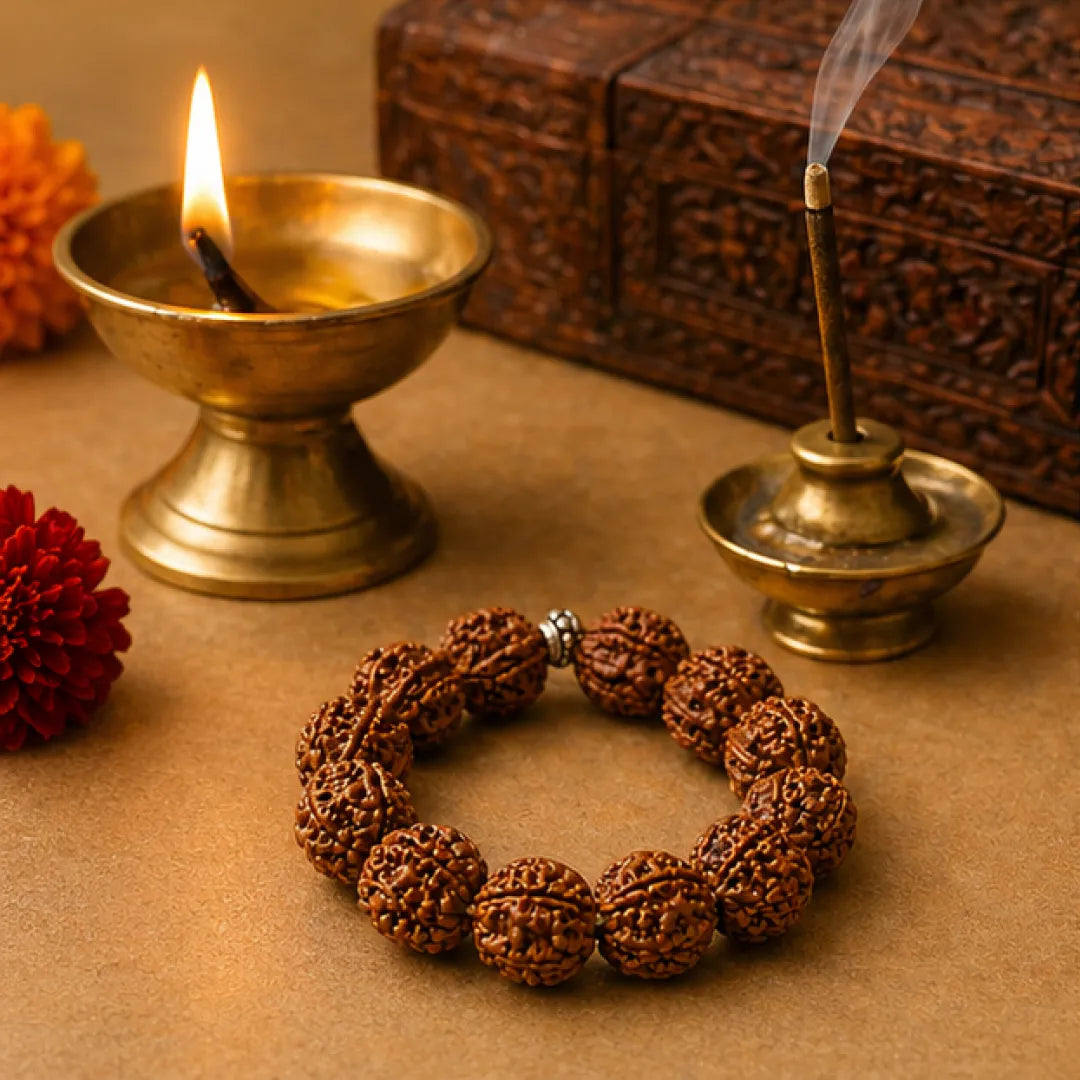 Ganesh Rudraksha Bracelet (Nepali 1 Bead) – Natural Ganesh Face Rudraksha Wrist Bracelet for Obstacle Removal & Wisdom