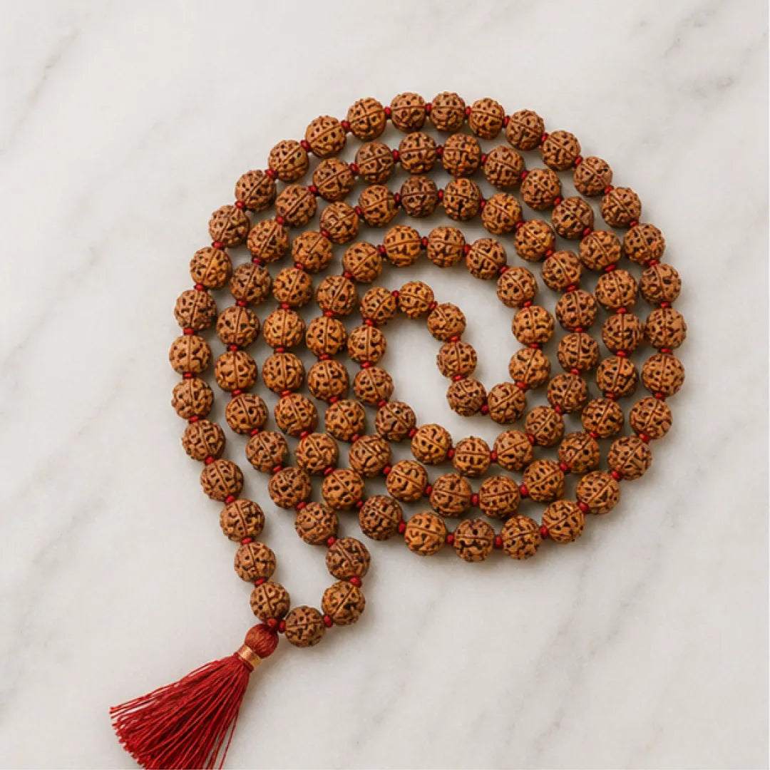 Medicated Rudraksha Mala (5mm / 6mm / 7mm / 8mm) – 108 Bead Energized Rudraksha Jap Mala for Protection, Discipline & Spiritual Practice