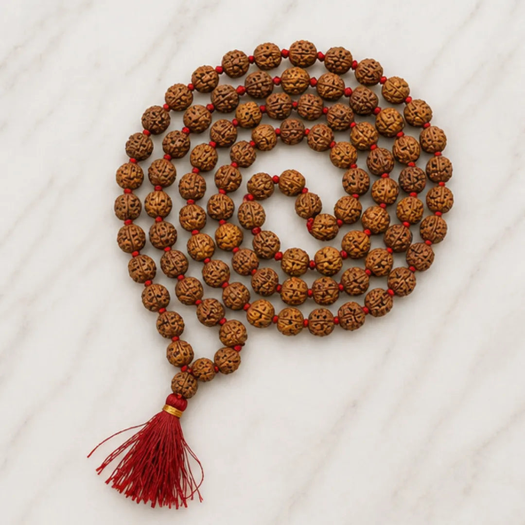 Medicated Rudraksha Mala (5mm / 6mm / 7mm / 8mm) – 108 Bead Energized Rudraksha Jap Mala for Protection, Discipline & Spiritual Practice