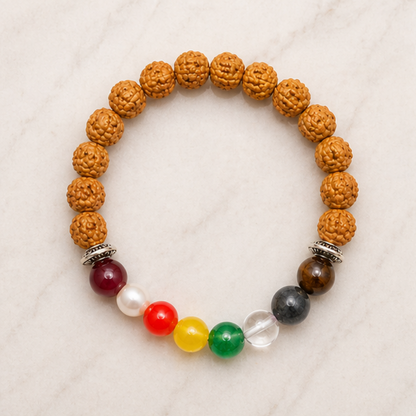 Rudraksha Navratna Bracelet – Natural Rudraksha & Navratna Gemstone Bracelet for Planetary Balance & Spiritual Protection
