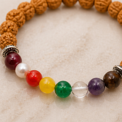 Rudraksha Navratna Bracelet – Natural Rudraksha & Navratna Gemstone Bracelet for Planetary Balance & Spiritual Protection