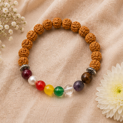 Rudraksha Navratna Bracelet – Natural Rudraksha & Navratna Gemstone Bracelet for Planetary Balance & Spiritual Protection
