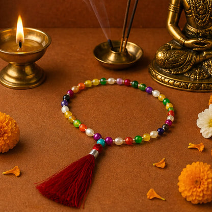 Navratna Gemstone Mala – Sacred 9 Planet Gemstone Mala for Planetary Balance, Spiritual Harmony & Positive Energy