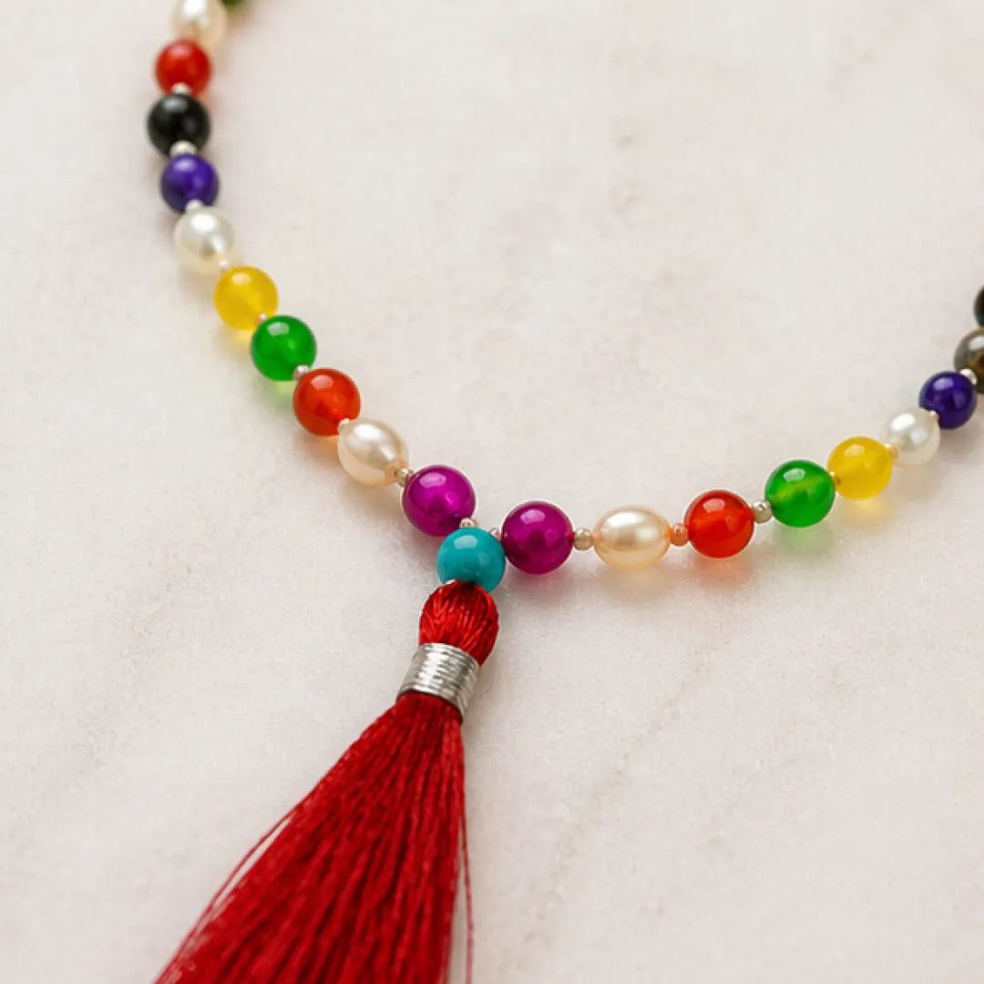Navratna Gemstone Mala – Sacred 9 Planet Gemstone Mala for Planetary Balance, Spiritual Harmony & Positive Energy