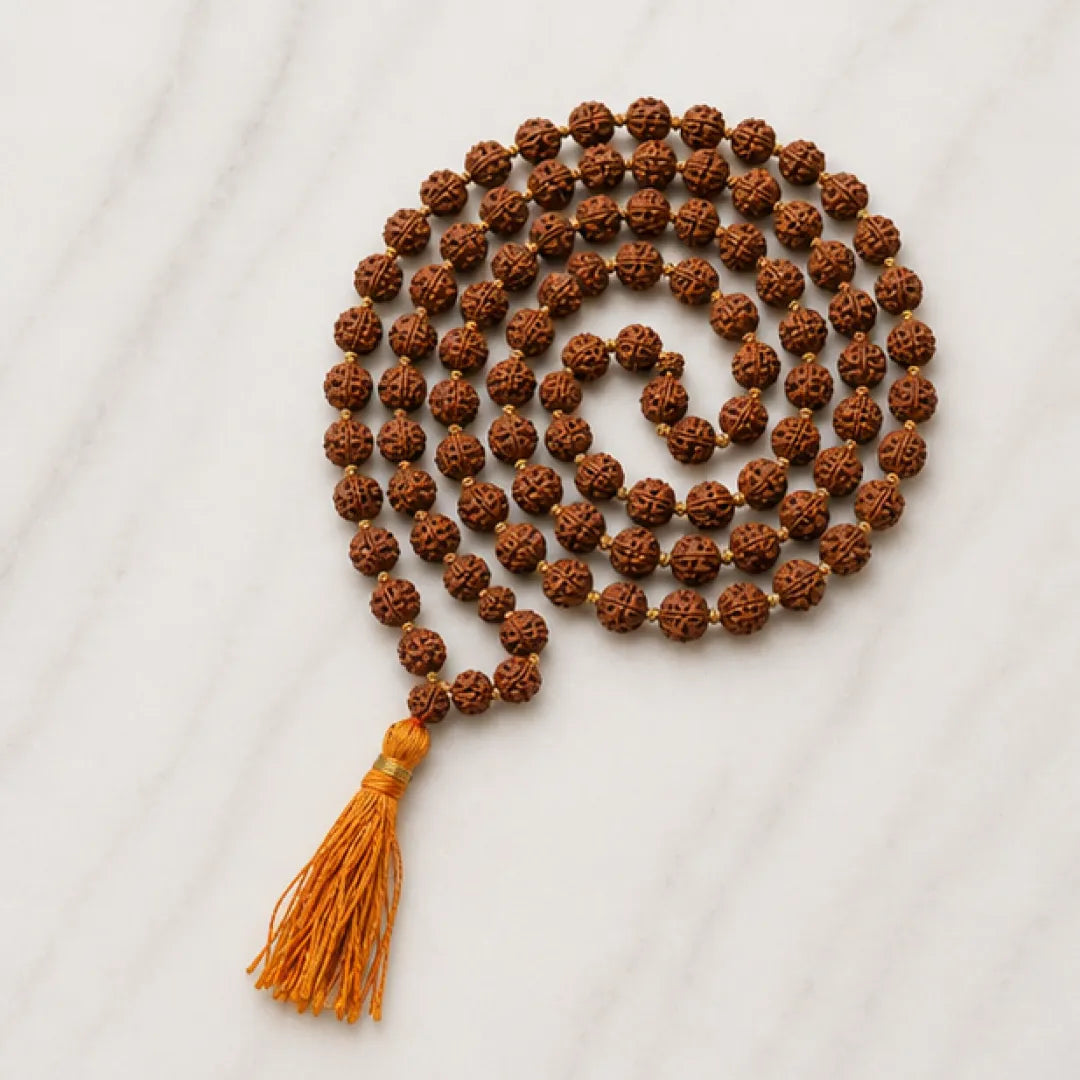 Natural Colored Rudraksha Mala (5mm / 6mm / 7mm / 8mm) – 108 Bead Spiritual Rudraksha Jap Mala for Protection & Discipline