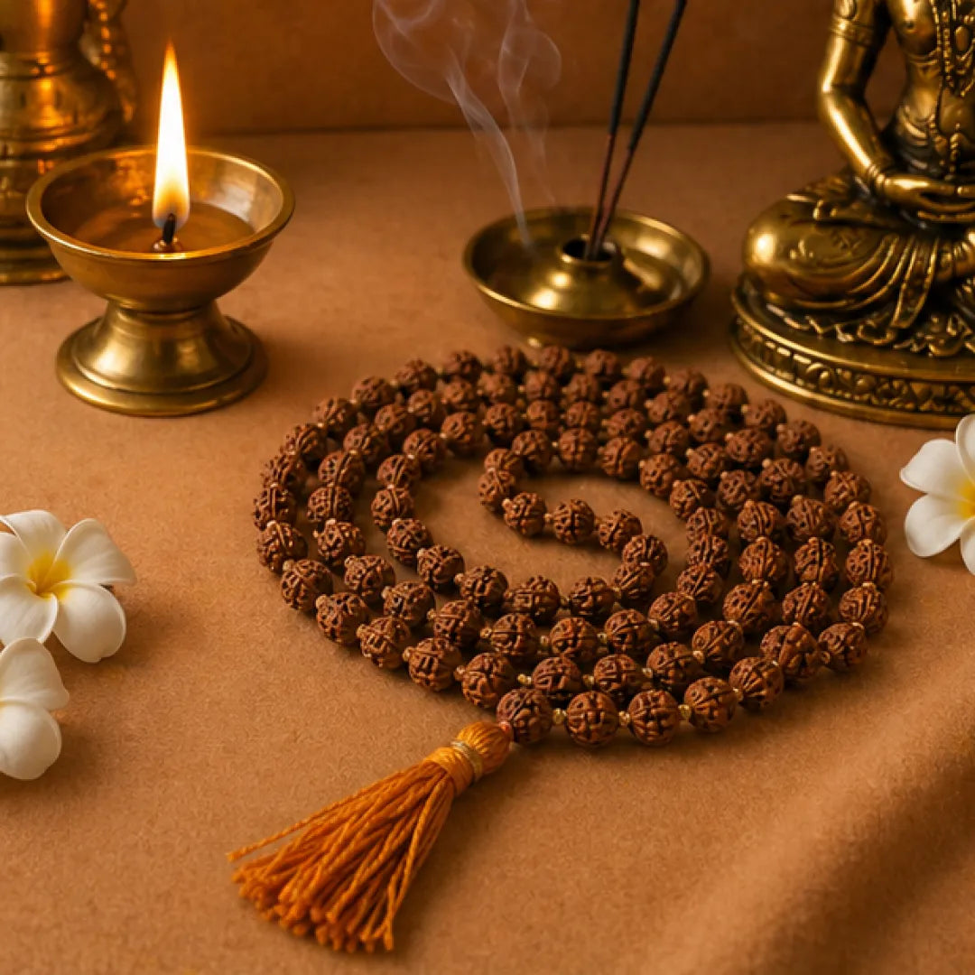 Natural Colored Rudraksha Mala (5mm / 6mm / 7mm / 8mm) – 108 Bead Spiritual Rudraksha Jap Mala for Protection & Discipline