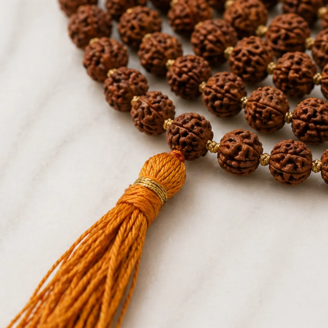 Natural Colored Rudraksha Mala (5mm / 6mm / 7mm / 8mm) – 108 Bead Spiritual Rudraksha Jap Mala for Protection & Discipline