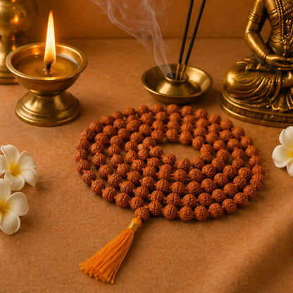 Natural Colored Rudraksha Mala (5mm / 6mm / 7mm / 8mm) – 108 Bead Spiritual Rudraksha Jap Mala for Protection & Discipline