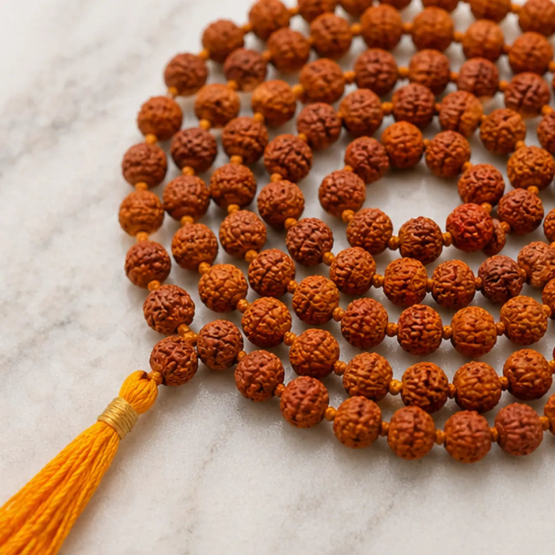 Natural Colored Rudraksha Mala (5mm / 6mm / 7mm / 8mm) – 108 Bead Spiritual Rudraksha Jap Mala for Protection & Discipline