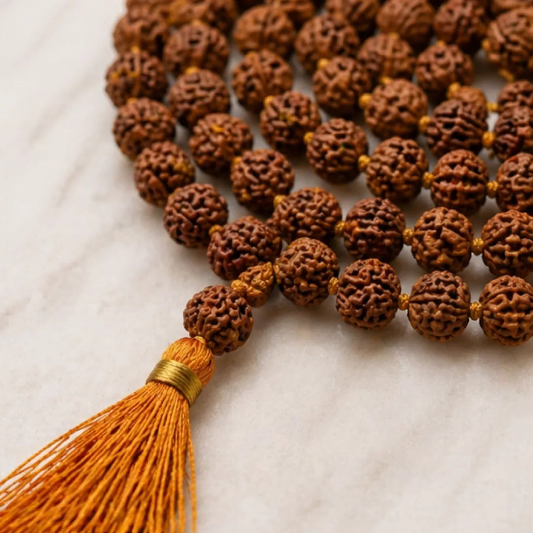 Natural Colored Rudraksha Mala (5mm / 6mm / 7mm / 8mm) – 108 Bead Spiritual Rudraksha Jap Mala for Protection & Discipline