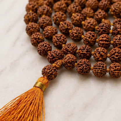 Natural Colored Rudraksha Mala (5mm / 6mm / 7mm / 8mm) – 108 Bead Spiritual Rudraksha Jap Mala for Protection & Discipline