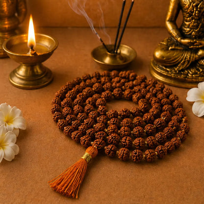 Natural Colored Rudraksha Mala (5mm / 6mm / 7mm / 8mm) – 108 Bead Spiritual Rudraksha Jap Mala for Protection & Discipline
