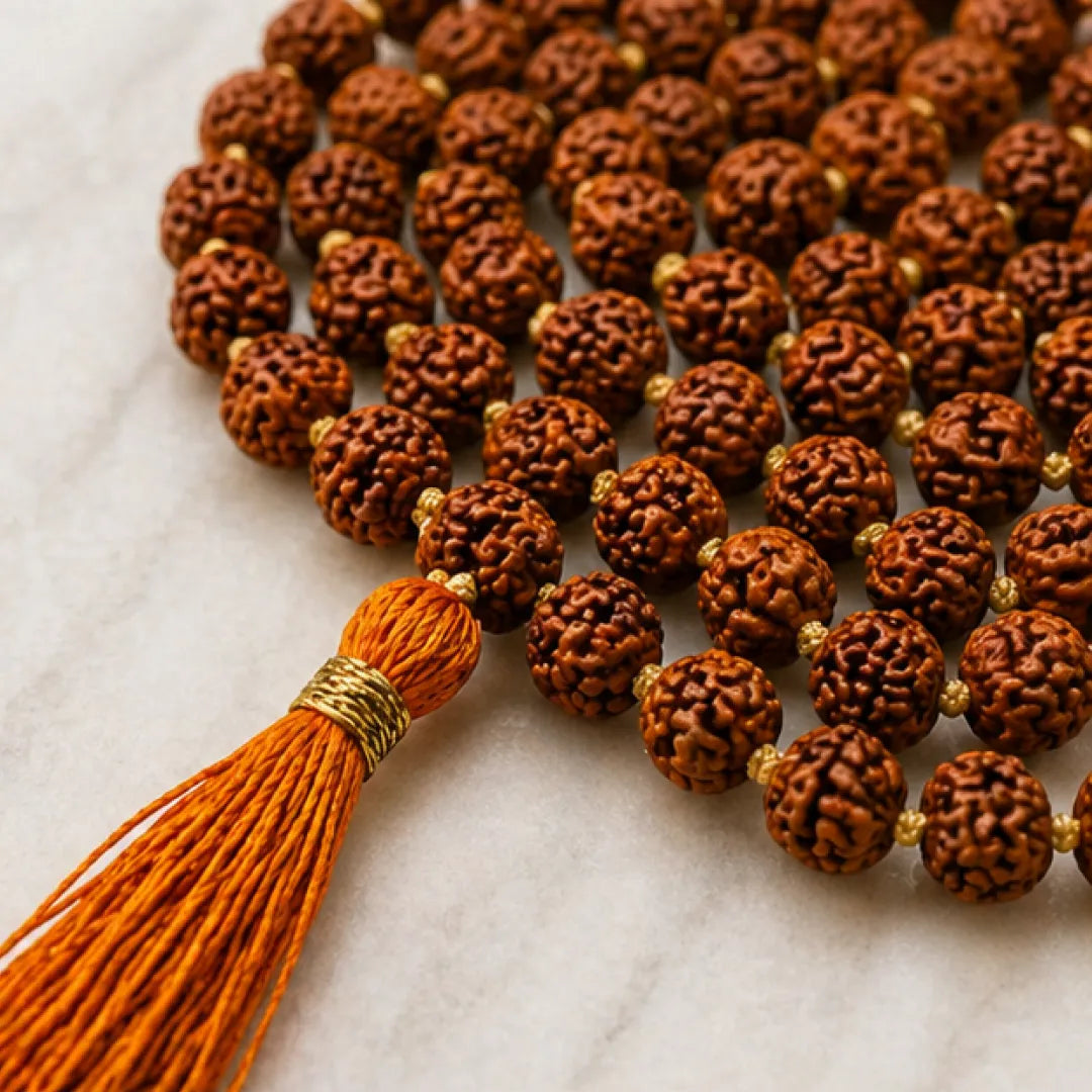 Natural Colored Rudraksha Mala (5mm / 6mm / 7mm / 8mm) – 108 Bead Spiritual Rudraksha Jap Mala for Protection & Discipline