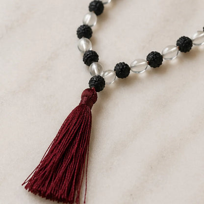 Natural Rudraksha + Sphatik Mala (5mm / 6mm / 7mm) – 108 Bead Rudraksha Crystal Jap Mala for Spiritual Protection & Energy Balance