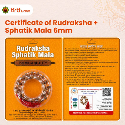 Natural Rudraksha + Sphatik Mala (5mm / 6mm / 7mm) – 108 Bead Rudraksha Crystal Jap Mala for Spiritual Protection & Energy Balance