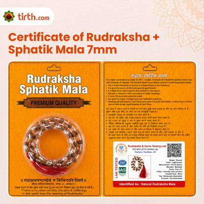 Natural Rudraksha + Sphatik Mala (5mm / 6mm / 7mm) – 108 Bead Rudraksha Crystal Jap Mala for Spiritual Protection & Energy Balance