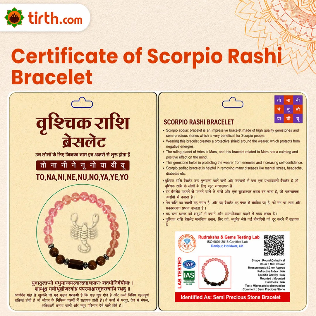 Scorpio Rashi Bracelet (Vrishchik Rashi) – Zodiac Astrology Bracelet for Mars Strength, Protection & Transformation