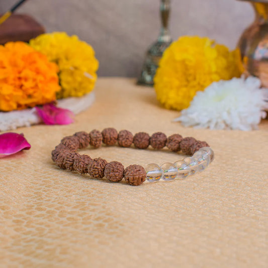 Tirth 5 Mukhi Rudraksha Bracelet with White Crystals