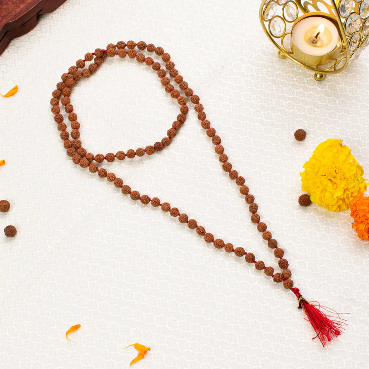 Tirth 5 Mukhi Rudraksha Mala 7mm (108+1 Beads)