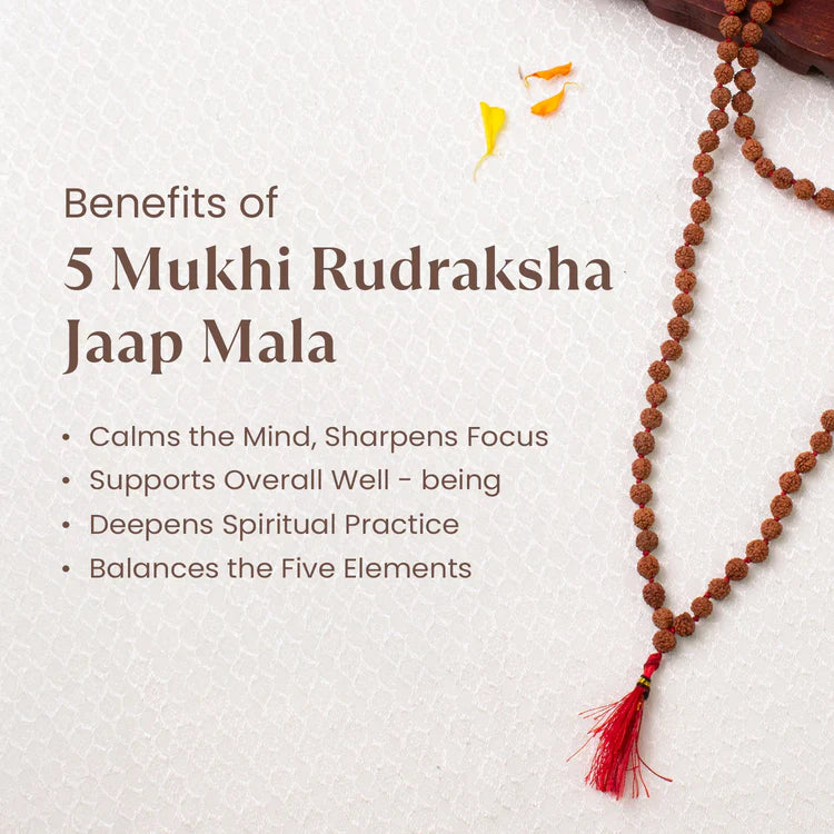 Tirth 5 Mukhi Rudraksha Mala 7mm (108+1 Beads)