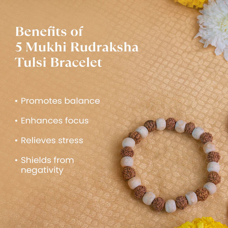 Tirth 5 Mukhi Rudraksha Tulsi Bracelet