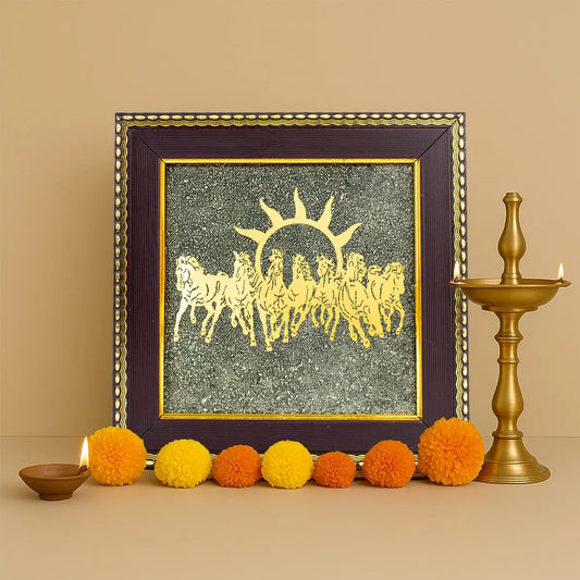 Tirth 7 Horses on Raw Pyrite Frame for Wealth & Success