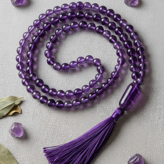 Tirth Amethyst Crystal Mala Necklace – Calm Your Mind & Spirit