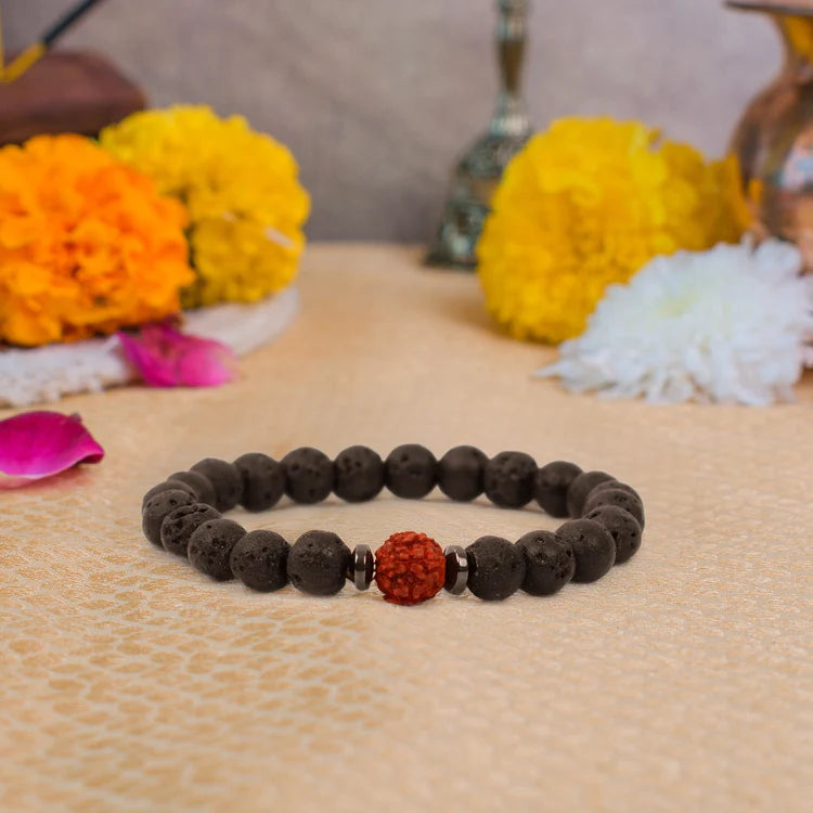 Tirth Divine Rudraksha Bracelet with Lava Stone